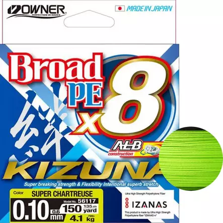 Owner Kizuna X8 Kuitusiima 135m Chartreuse - Kuitusiimat - 56117-010 - 1