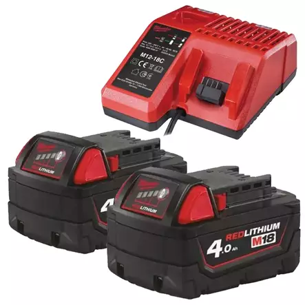 Milwaukee Akkupaketti Laturilla 2x4Ah - Milwaukee Akut ja Laturit - MWAKKU2X111 - 1