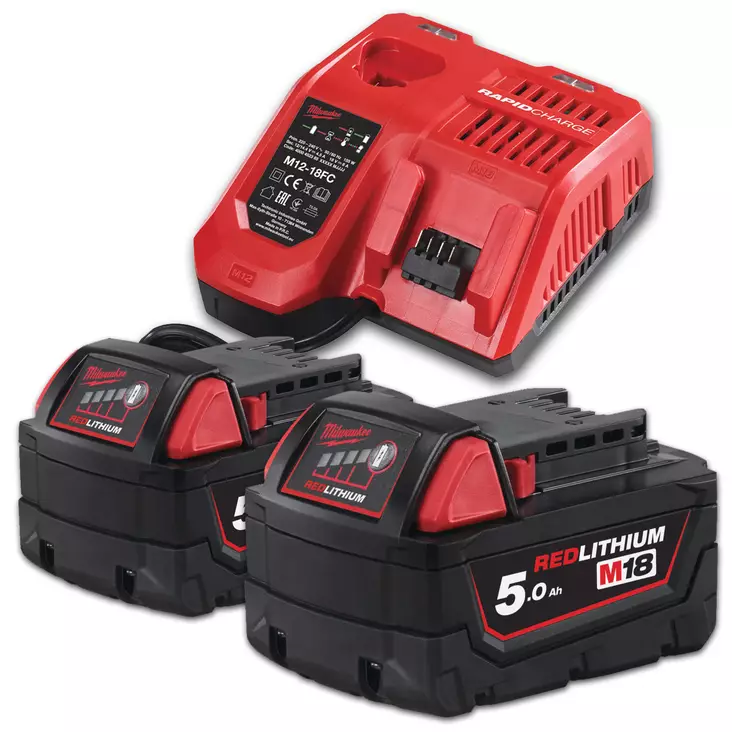 Milwaukee Akkupaketti Laturilla, 2x B5 5Ah akku + 12-18FC laturi | IS-Tarvike Special - Milwaukee Akut ja Laturit - MWAKKU2X1 - 1