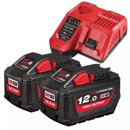 Milwaukee Akkupaketti Laturilla | 2x 12Ah HB12 High Output akku + M12-18FC Akkulaturi - Milwaukee Akut ja Laturit - MWAKKU2X112 - 1