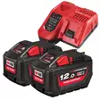 Milwaukee Akkupaketti Laturilla | 2x 12Ah HB12 High Output akku + M12-18FC Akkulaturi - Milwaukee Akut ja Laturit - MWAKKU2X112 - 1