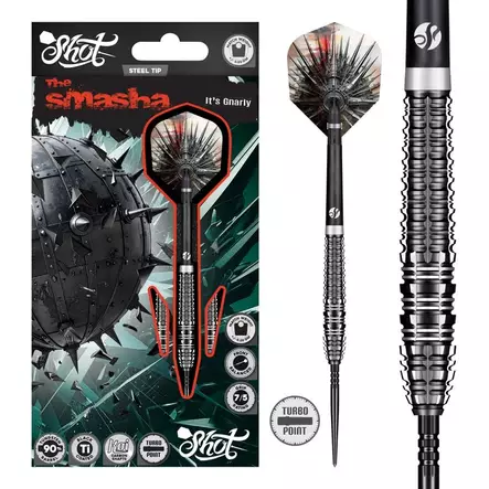 Shot Gnarly Smasha Turbo Point 90 % tungsten darts, musta-hopeiset teräskärkiset tikat, 23 g ja 25 g - Shot Darts Tikat - SH-GATP-23 - 1