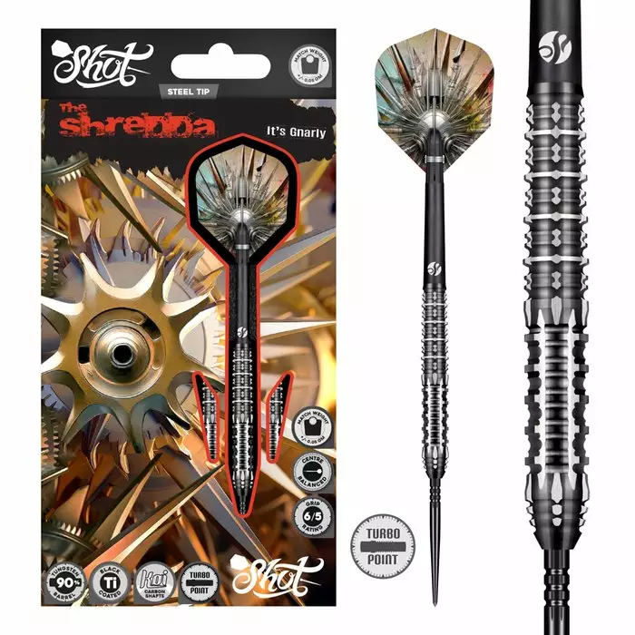 Shot Gnarly Shredda Turbo Point 90 % tungsten teräskärkiset darts-tikat, voimakas grippi, suora runko - Shot Darts Tikat - SH-GSTP-24 - 1