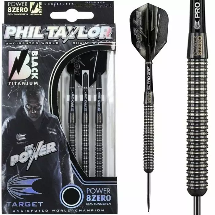 Phil Taylor Power 8ZERO Black Titanium 80% S1 Dartstikat - Target Darts Tikat - 200205 - 1