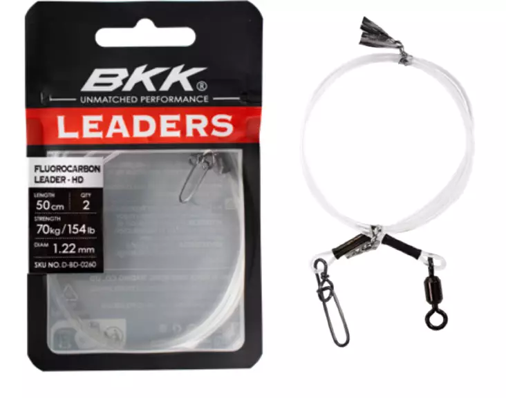 BKK Fluorocarbon Leader HD Pike Snap 50cm 2kpl - Valmiit puruperukkeet - D-BD-0256 - 1