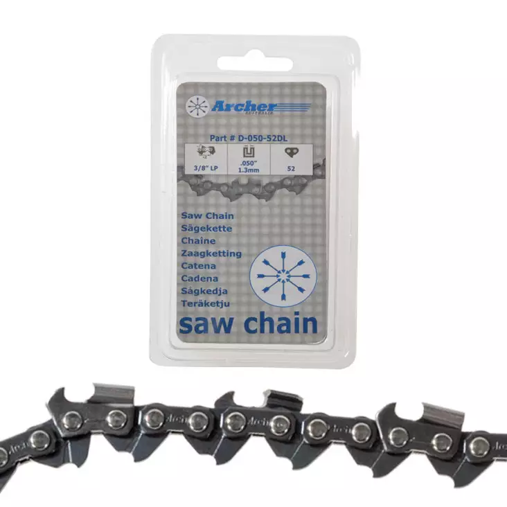 Archer moottorisahan teräketju | 3/8" | LP 1,3 mm | Micro | 49 vetolenkkiä - Moottorisahojen muut ketjut ja laipat - D-050-49DL - 1